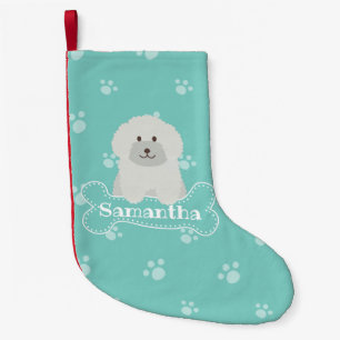 Petite Chaussette De Noël Monogramme de Amoureux des chiens de chiot blanc f