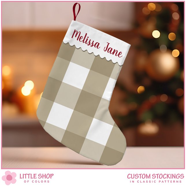 Petite Chaussette De Noël Monogramme de chèque de buffle beige (Créateur téléchargé)