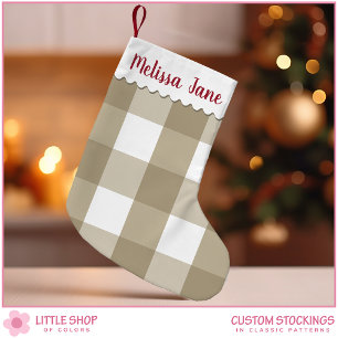 Petite Chaussette De Noël Monogramme de contrôle de buffle en plastique beig