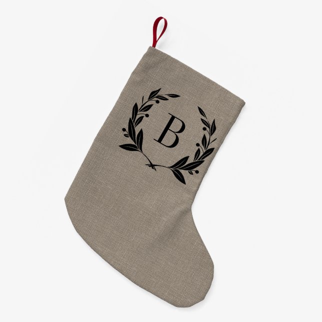 Petite Chaussette De Noël Monogramme de couronne de Laurel Rustique (Devant (Accrochage))