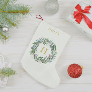 Petite Chaussette De Noël Monogramme de couronne de Noël