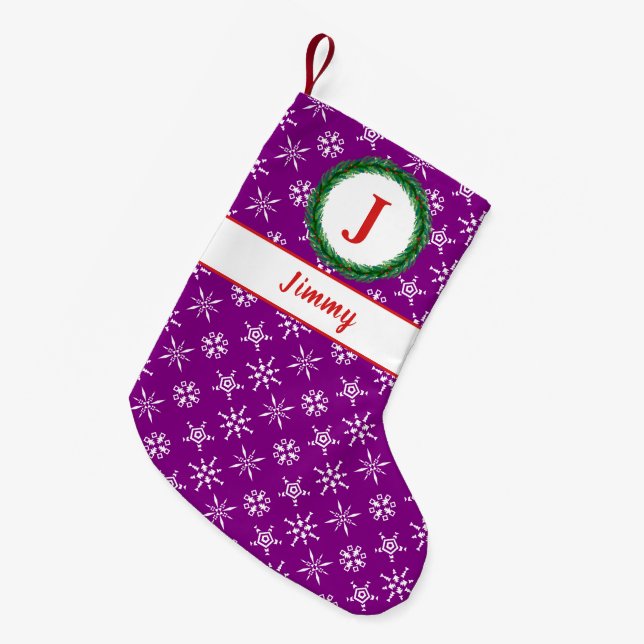 Petite Chaussette De Noël Monogramme de couronne Votre nom Flèche de neige b (Devant (Accrochage))