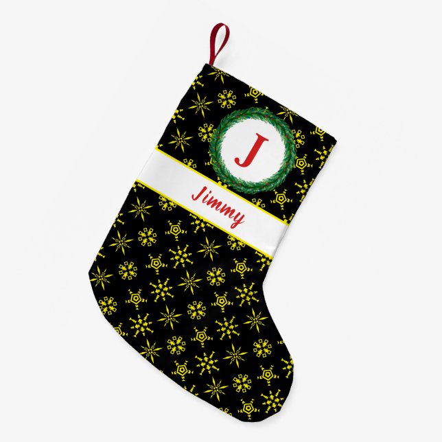 Petite Chaussette De Noël Monogramme de couronne Votre nom Flèche de neige j (Devant (Accrochage))