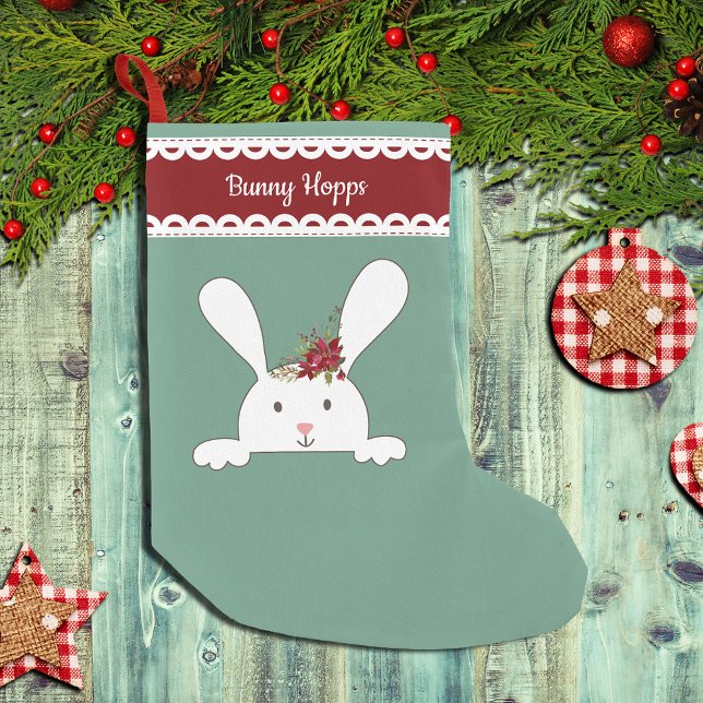 Petite Chaussette De Noël Monogramme de dentelle florale de lapin blanc (Créateur téléchargé)