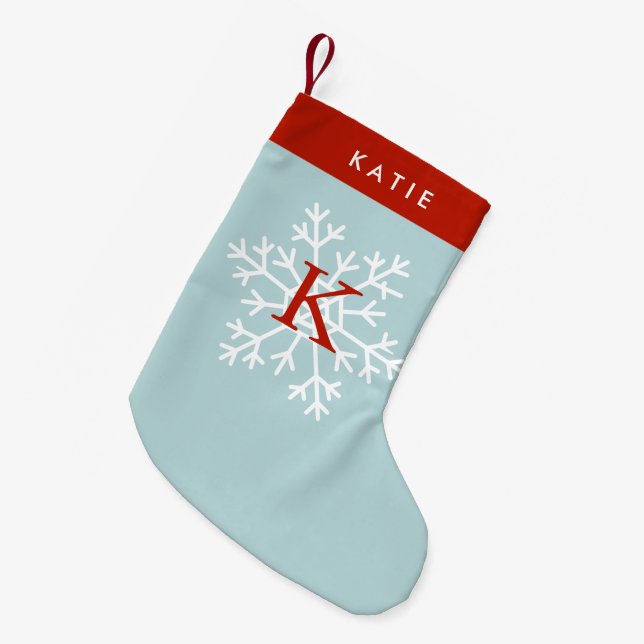 Petite Chaussette De Noël Monogramme de flocon de neige bleu rouge et bleu c (Devant (Accrochage))