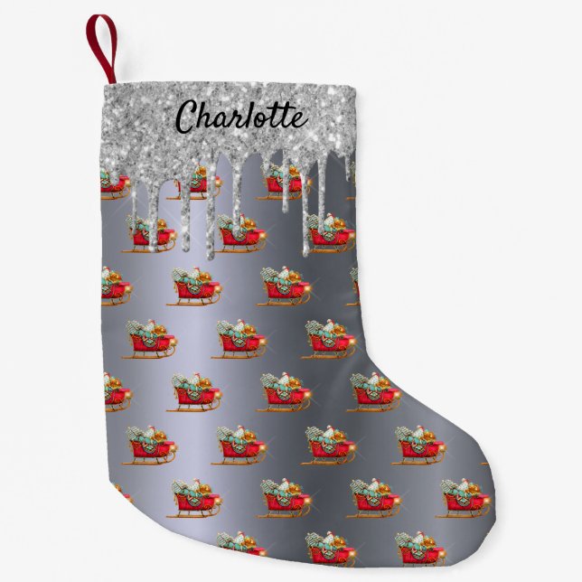 Petite Chaussette De Noël Monogramme de la parties scintillant Père Noël en  (Devant)
