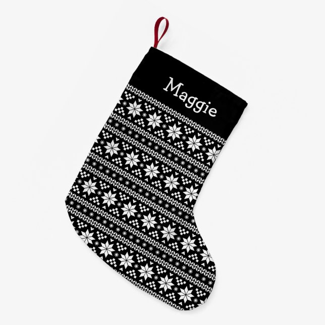 Petite Chaussette De Noël Monogramme de l'île de Black and White (Devant (Accrochage))