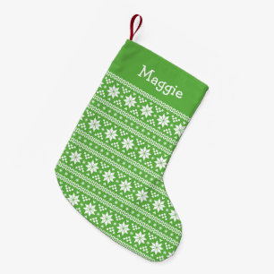 Petite Chaussette De Noël Monogramme de l'île verte et blanche