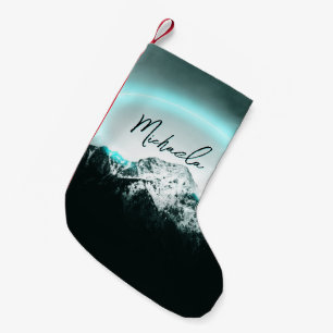 Petite Chaussette De Noël Monogramme de lumière de néon bleu mystérieux de m