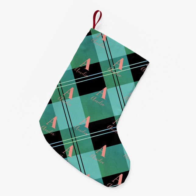 Petite Chaussette De Noël Monogramme de Noël Plantée Rose vert (Devant (Accrochage))
