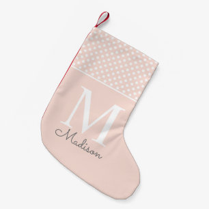 Petite Chaussette De Noël Monogramme de nom à motif à pois beige moderne