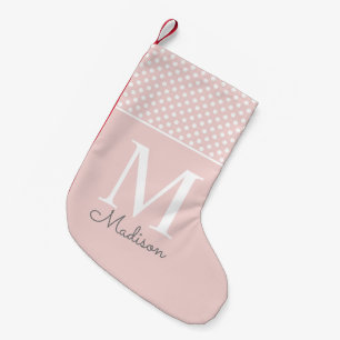 Petite Chaussette De Noël Monogramme de nom à motif à pois rose pâle moderne