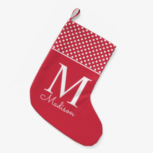 Petite Chaussette De Noël Monogramme de nom à motif à pois rouge moderne
