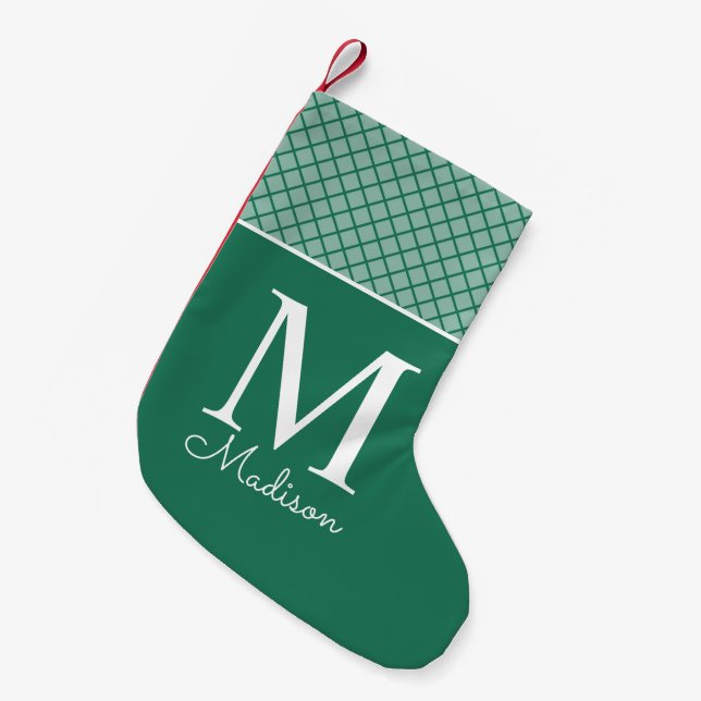 Petite Chaussette De Noël Monogramme de nom de damier moderne (Devant (Accrochage))