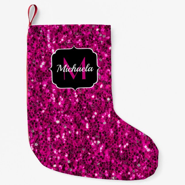 Petite Chaussette De Noël Monogramme de parties scintillant étincelante rose (Devant)