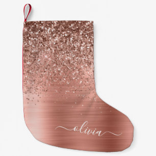 Petite Chaussette De Noël Monogramme de Parties scintillant rose or Rose en 