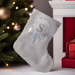 Petite Chaussette De Noël Monogramme de plume de Boho rustique