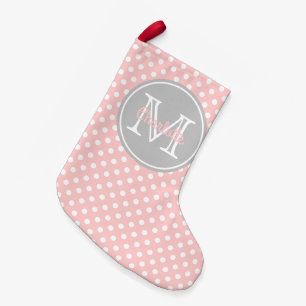 Petite Chaussette De Noël Monogramme de point de polka de gris de roses