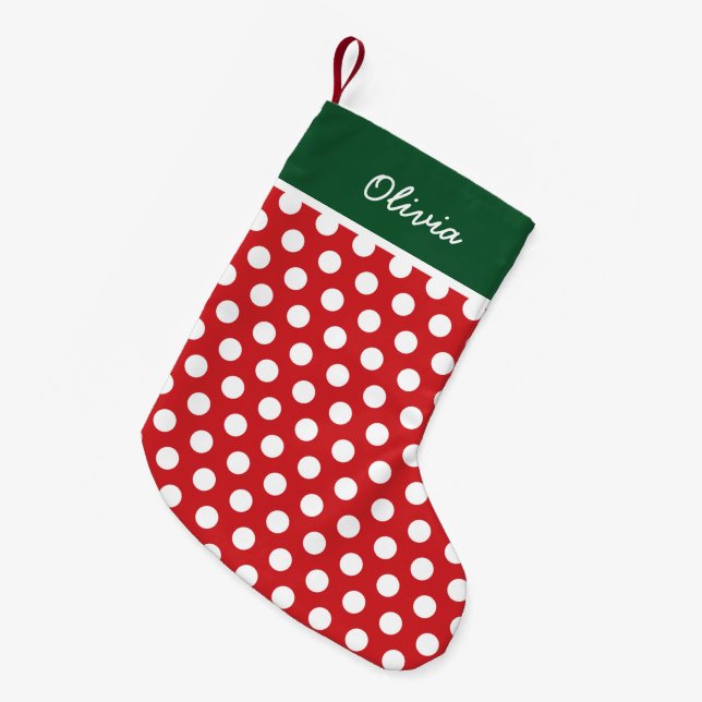 Petite Chaussette De Noël Monogramme de points de vacances rouges et chasseu (Devant (Accrochage))