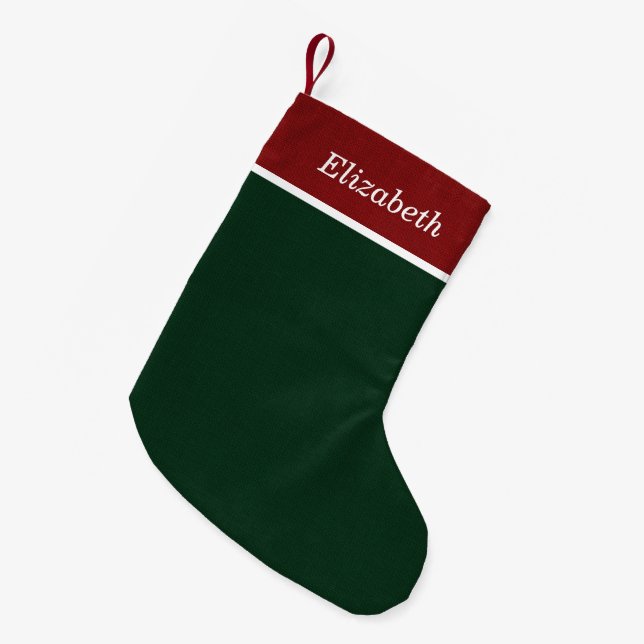Petite Chaussette De Noël Monogramme de vacances rustique rouge et vert (Devant (Accrochage))