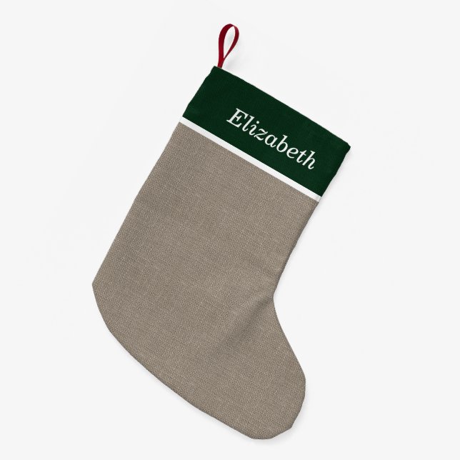Petite Chaussette De Noël Monogramme de vacances rustique vert et beige (Devant (Accrochage))
