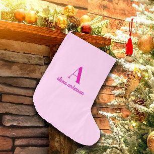 Petite Chaussette De Noël Monogramme Dolly Rétro Rose chaud