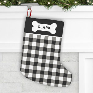 Petite Chaussette De Noël Monogramme d'os de chien plaqué noir et blanc