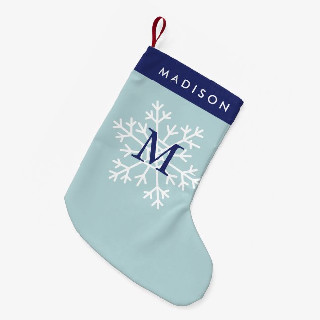 Petite Chaussette De Noël Monogramme du flocon de neige bleu (Devant (Accrochage))