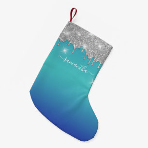 Petite Chaussette De Noël Monogramme écriture argent paillettes souvenir de