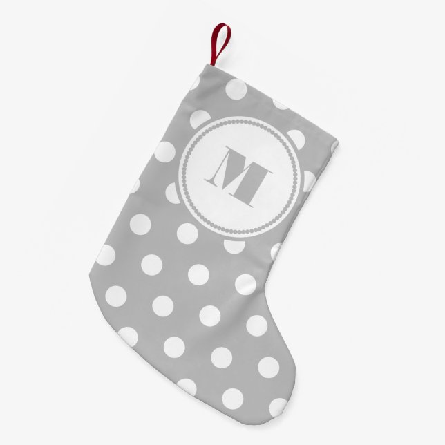 Petite Chaussette De Noël Monogramme Élégant Points Gris (Devant (Accrochage))