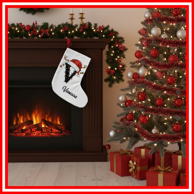 Petite Chaussette De Noël Monogramme Famille Antlers de Noël Santa Hat Small (Créateur téléchargé)