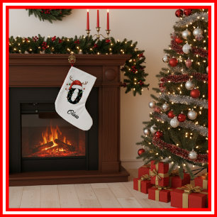 Petite Chaussette De Noël Monogramme Famille Antlers de Noël Santa Hat Small