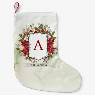 Petite Chaussette De Noël Monogramme floral de la crête   d'aquarelle de