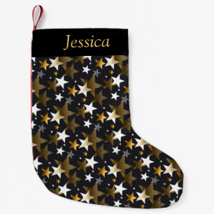 Petite Chaussette De Noël Monogramme Gold et White Stars Joyeux Noël
