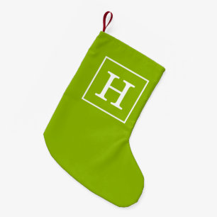 Petite Chaussette De Noël Monogramme initial encadré blanc vert pomme