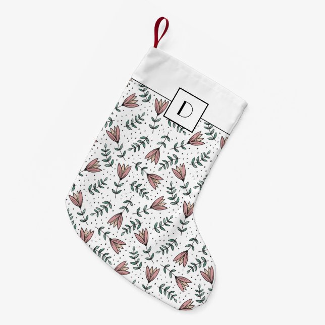 Petite Chaussette De Noël Monogramme mignon rose fleurs Motif (Devant (Accrochage))