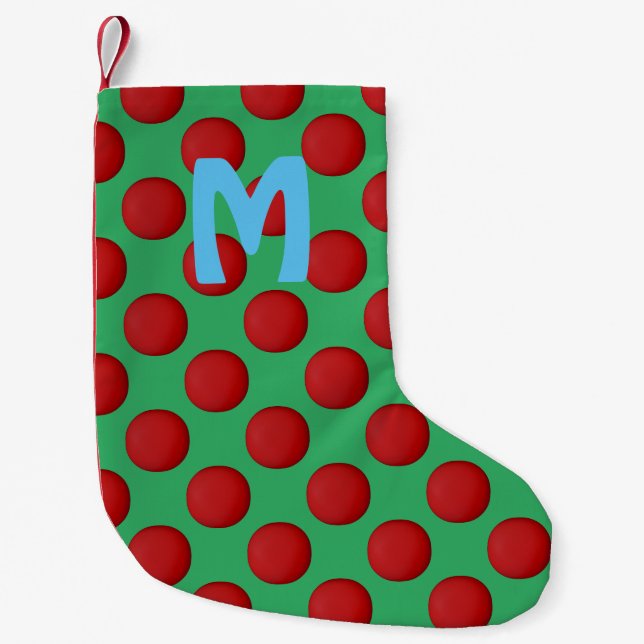 Petite Chaussette De Noël Monogramme Moderne Élégant à Points Rouges (Devant)