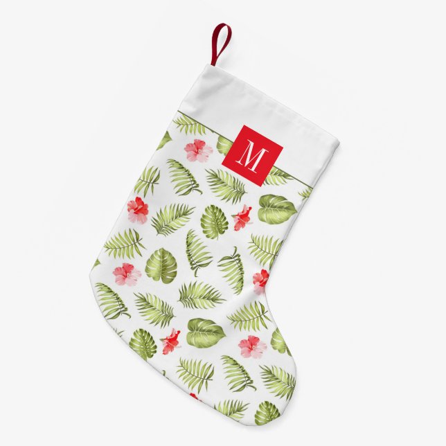 Petite Chaussette De Noël Monogramme Moderne Feuilles de Palmier Botaniques  (Devant (Accrochage))