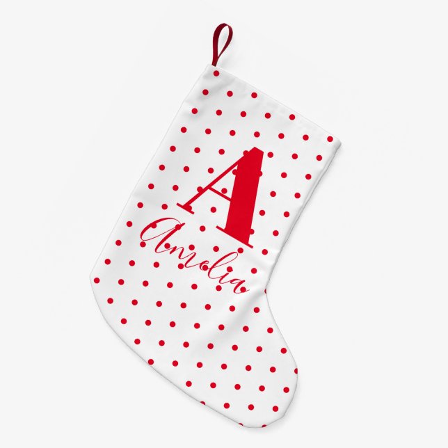 Petite Chaussette De Noël Monogramme moderne Nom Pois (Devant (Accrochage))