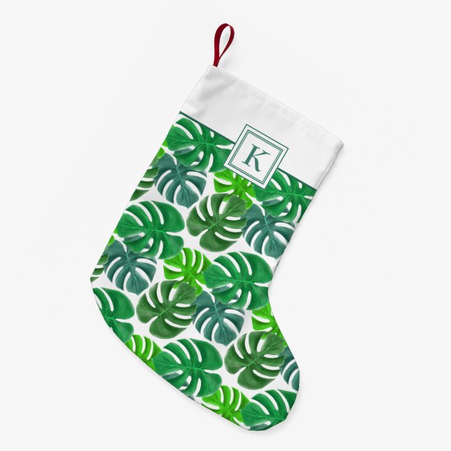 Petite Chaussette De Noël Monogramme moderne Vert Palm Feuille (Devant (Accrochage))