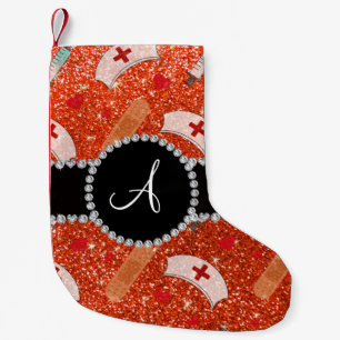 Petite Chaussette De Noël Monogramme néon orange parties scintillant infirmi