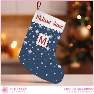 Petite Chaussette De Noël Monogramme personnalisé de flocon de neige