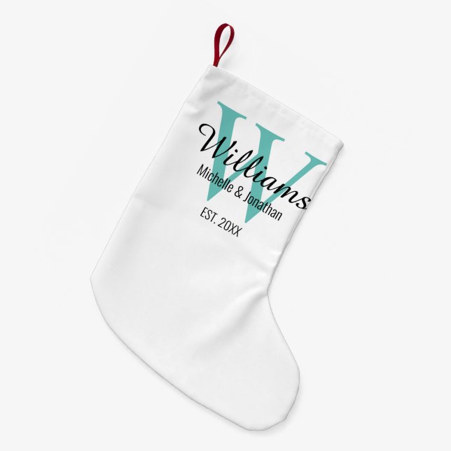 Petite Chaussette De Noël Monogramme personnalisé vert Turquoise nouvellemen (Devant (Accrochage))