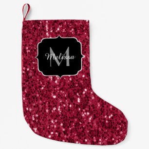Petite Chaussette De Noël Monogramme rose foncé magenta faux scintillants