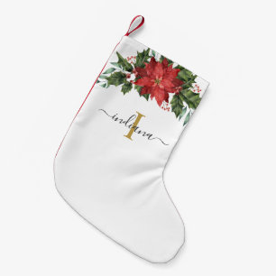 Petite Chaussette De Noël Monogramme Rouge Floral Rustique Noël