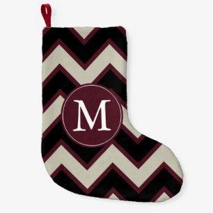 Petite Chaussette De Noël Monogramme rouge noir Chevron