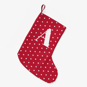 Petite Chaussette De Noël Monogramme rouge Pois double face