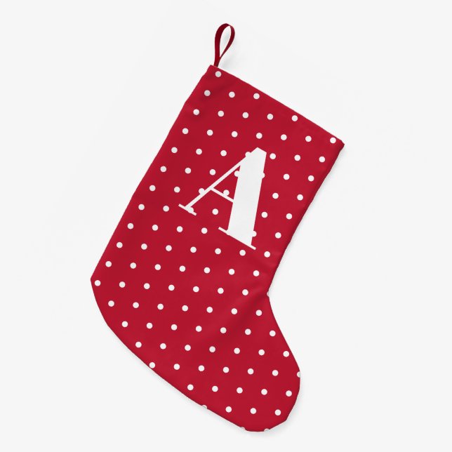 Petite Chaussette De Noël Monogramme rouge Pois double face (Devant (Accrochage))