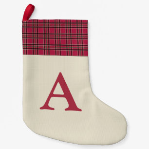 Petite Chaussette De Noël Monogramme rouge rustique de Noël Plaid Stocker