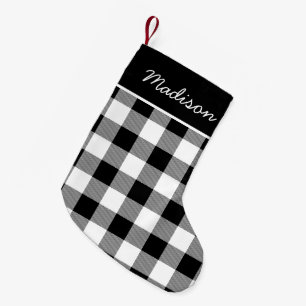 Petite Chaussette De Noël Monogramme Russe Black and White Buffalo Check